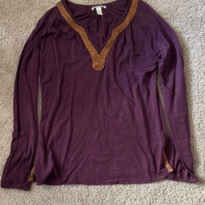 Lucky Brand Plum Long Sleeve Top with Tan Accents